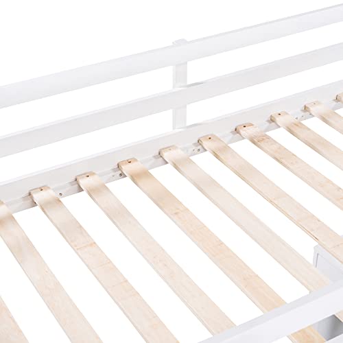 Harper & Bright Designs Full Size Loft Bed with Wardrobe and Desk, Solid Wood, White R4710