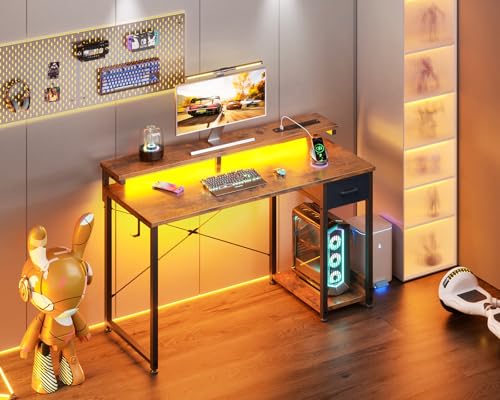 AODK Gaming Desk with LED Lights & Power Outlet, 40 Inch, Black T67329