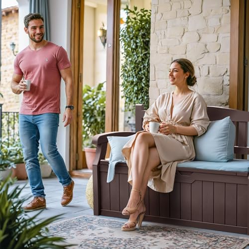 Greesum 80 Gallon Outdoor Storage Bench, Resin Patio Furniture, Dark Black I77551