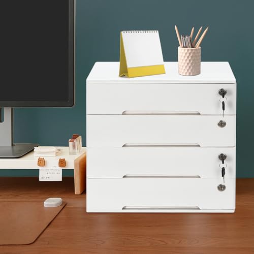 4 Drawers Wood Storage Cabinet with Lockable Drawers, Walnut S9586