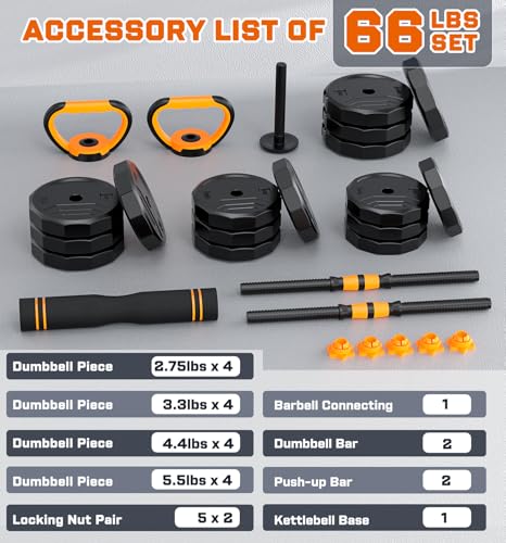 5-in-1 Adjustable Dumbbell Set 88lbs with Connector for Home Gym Q537010