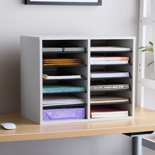 Safco Wooden Paper and Mail Organizer, Adjustable Shelves, Stackable B285