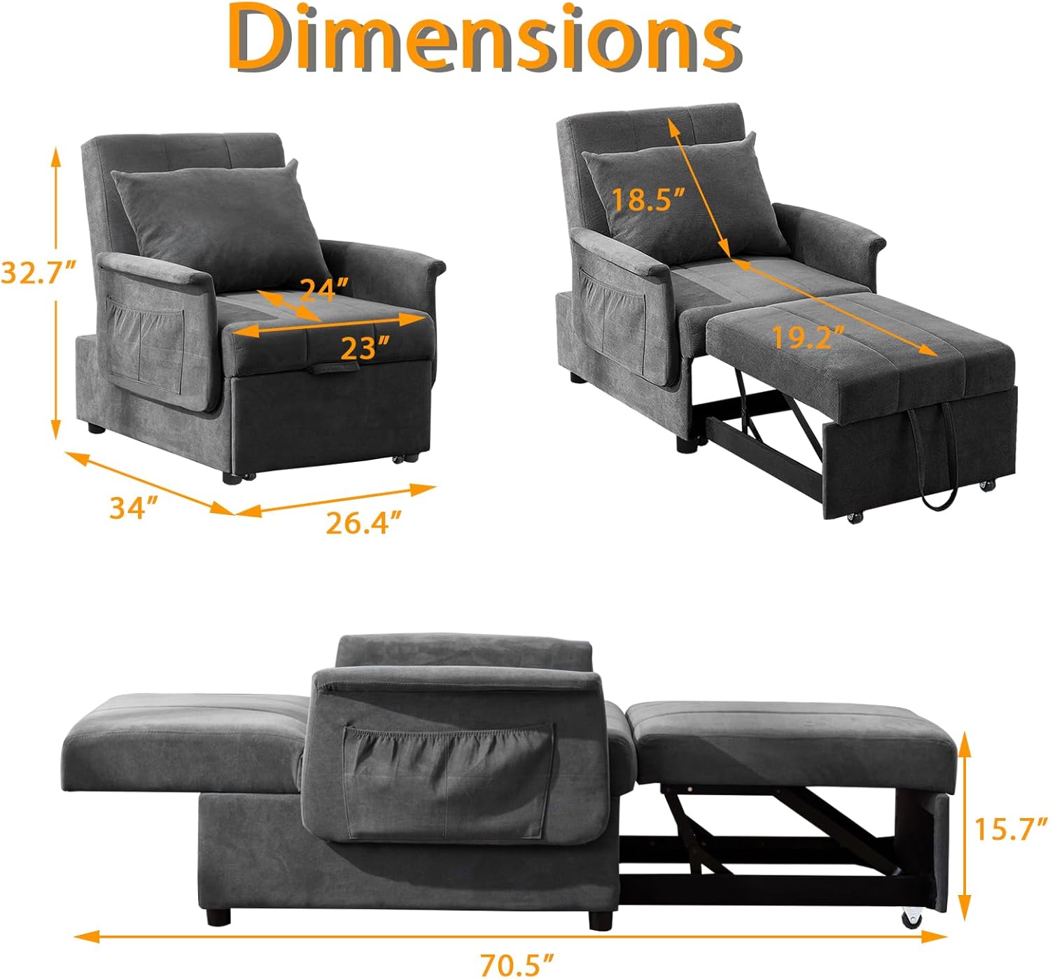 BINGTOO 3 in 1 Folding Sofa Bed Chair with Ottoman N87208