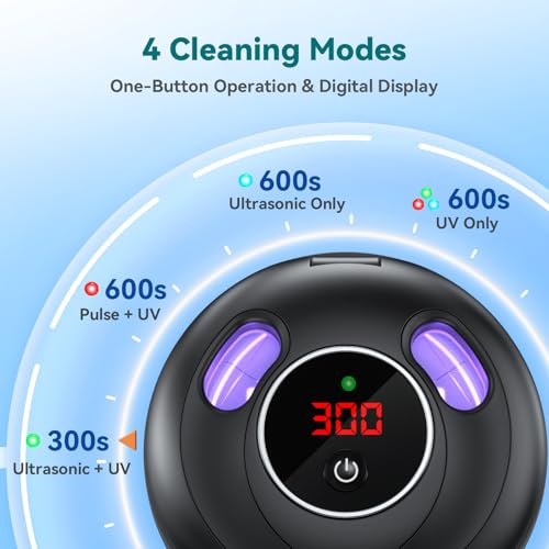 Dental Ultrasonic Retainer Cleaner Machine 45kHz with UV Cleaner, Digital Timer, 4 Modes, Black E665