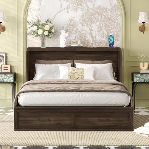 Queen Size Murphy Bed Cabinet with Charging Station, White P336686