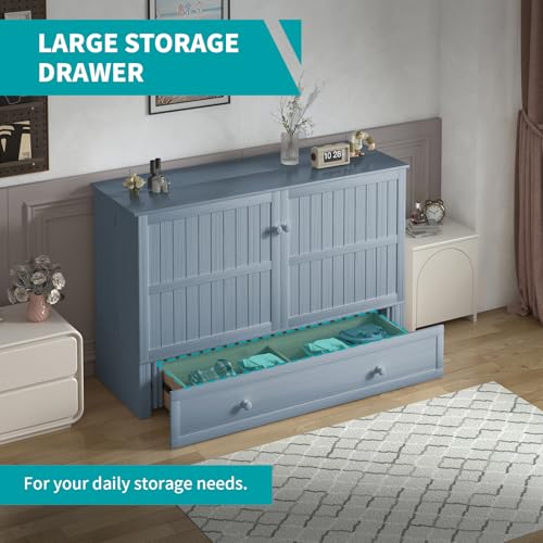 BALUS Queen Murphy Bed Cabinet with USB Charging Station, Cherry Q863