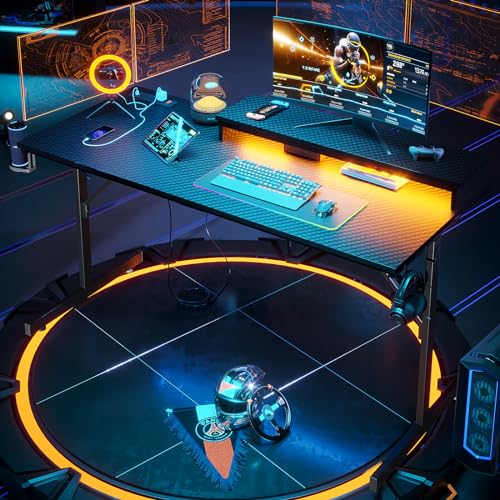 Bestier 52 inch Gaming Desk with Power Outlets and LED Lights F4933