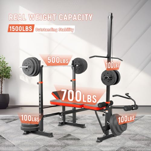 1500LBS 8-in-1 Olympic Weight Bench with Leg Extension & Preacher Curl A945