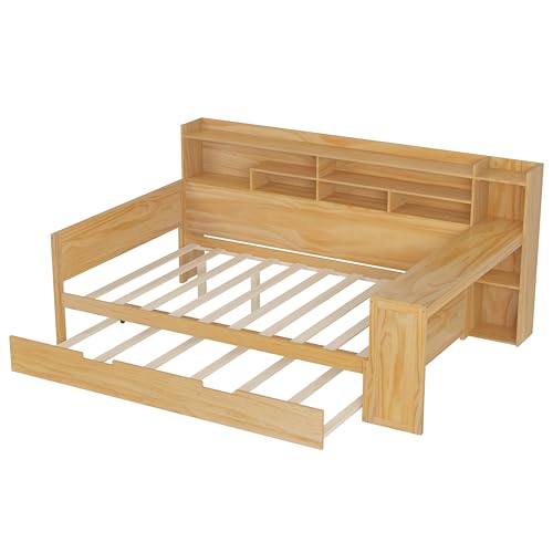 Bellemave Twin Corner Bed Frame with Storage Shelves and Desk, Gray L74206