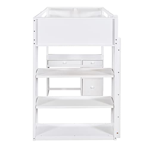 Harper & Bright Designs Full Size Loft Bed with Wardrobe and Desk, Solid Wood, White R4710
