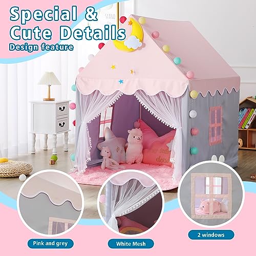 Wilwolfer Kid Tent with Mat and Star Lights - Indoor Playhouse for Toddlers and Girls (Pink) N411519