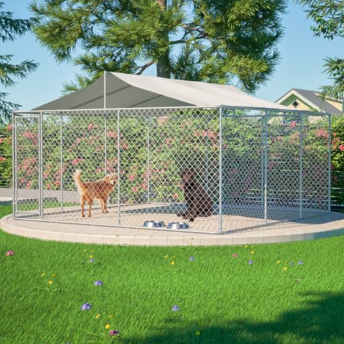 Large Outdoor Dog Kennel Heavy Duty Galvanized Steel with Waterproof Cover V616855