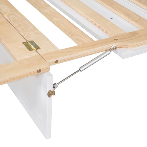 Ball & Cast Queen Size Solid Pine Murphy Bed with Charging Station, White + Walnut P2075