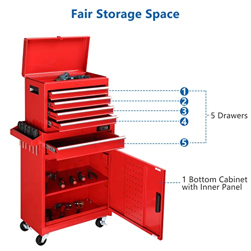 TUFFIOM 5-Drawer Rolling Tool Chest with Lockable Wheels X4579
