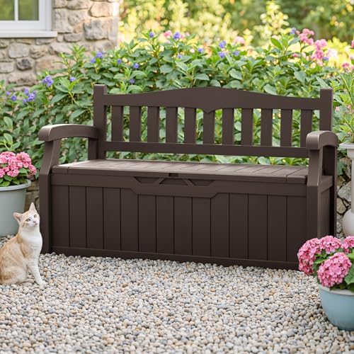Homall 75 Gallon Outdoor Storage Bench Lockable Deck Box Waterproof UV Resistant Grey D354316