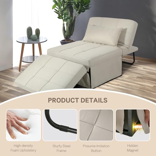 Ottoman Sofa Bed 4-in-1 Sleeper Chair, Gray, 36" F77739