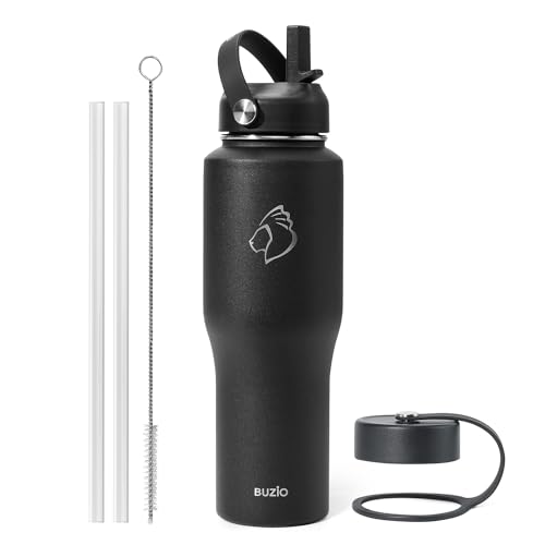 BUZIO 40oz Insulated Tumbler with Handle and Straw Lid, Black M702
