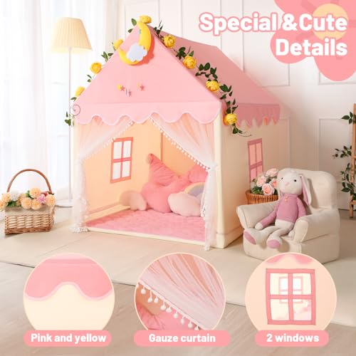 Wilwolfer Kid Tent with Mat and Star Lights - Indoor Playhouse for Toddlers and Girls (Pink) N411519