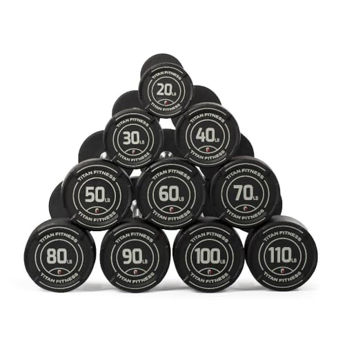 Titan Fitness Rubber Curl Fixed Barbells, Pre-Loaded Weight Bar Y406