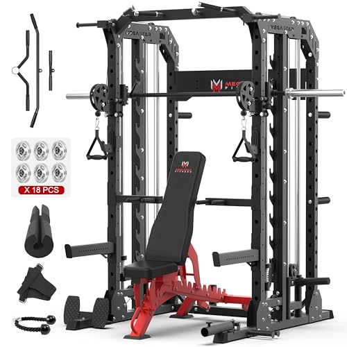 Smith Machine Home Gym with Aluminum Pulley Set - 2000lbs Capacity Power Rack O517