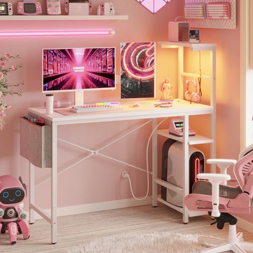 Bestier Gaming Desk with LED Lights, 51.3 Inch Computer Desk Q970