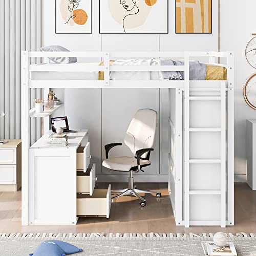 Harper & Bright Designs Full Loft Bed with Desk, Wardrobe, Solid Wood N868457