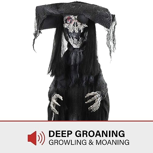 Haunted Hill Farm 5.25-ft Standing Gravekeeper Animatronic with Red LED Eyes and Sound Effects X9371