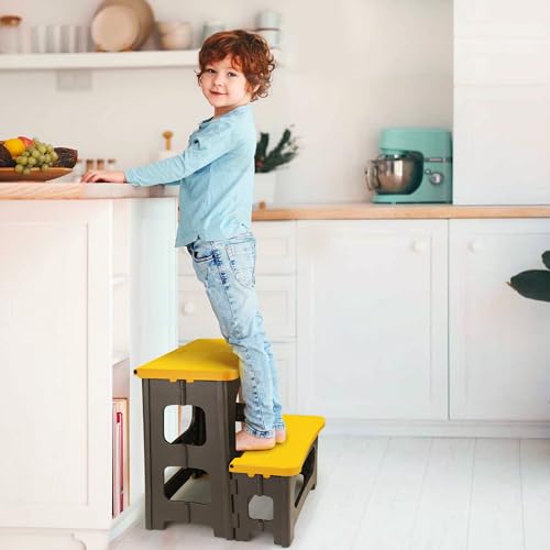 Folding 2-Step Stool, Non-Slip Portable Footstool, Yellow H725346