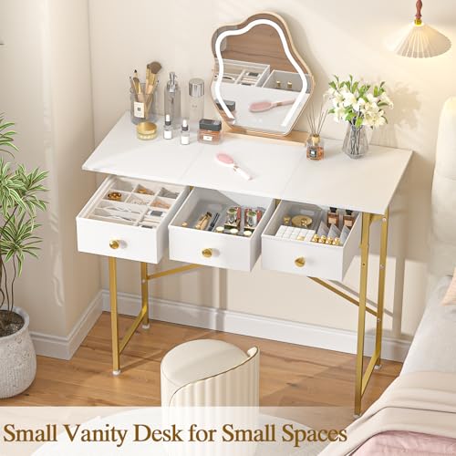 White Vanity Desk with Drawers for Kids Bedroom, 31.5 Inch J2831