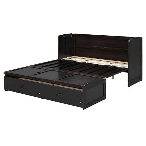 Queen Size Murphy Bed with Drawers and Charging Station, Espresso O1227