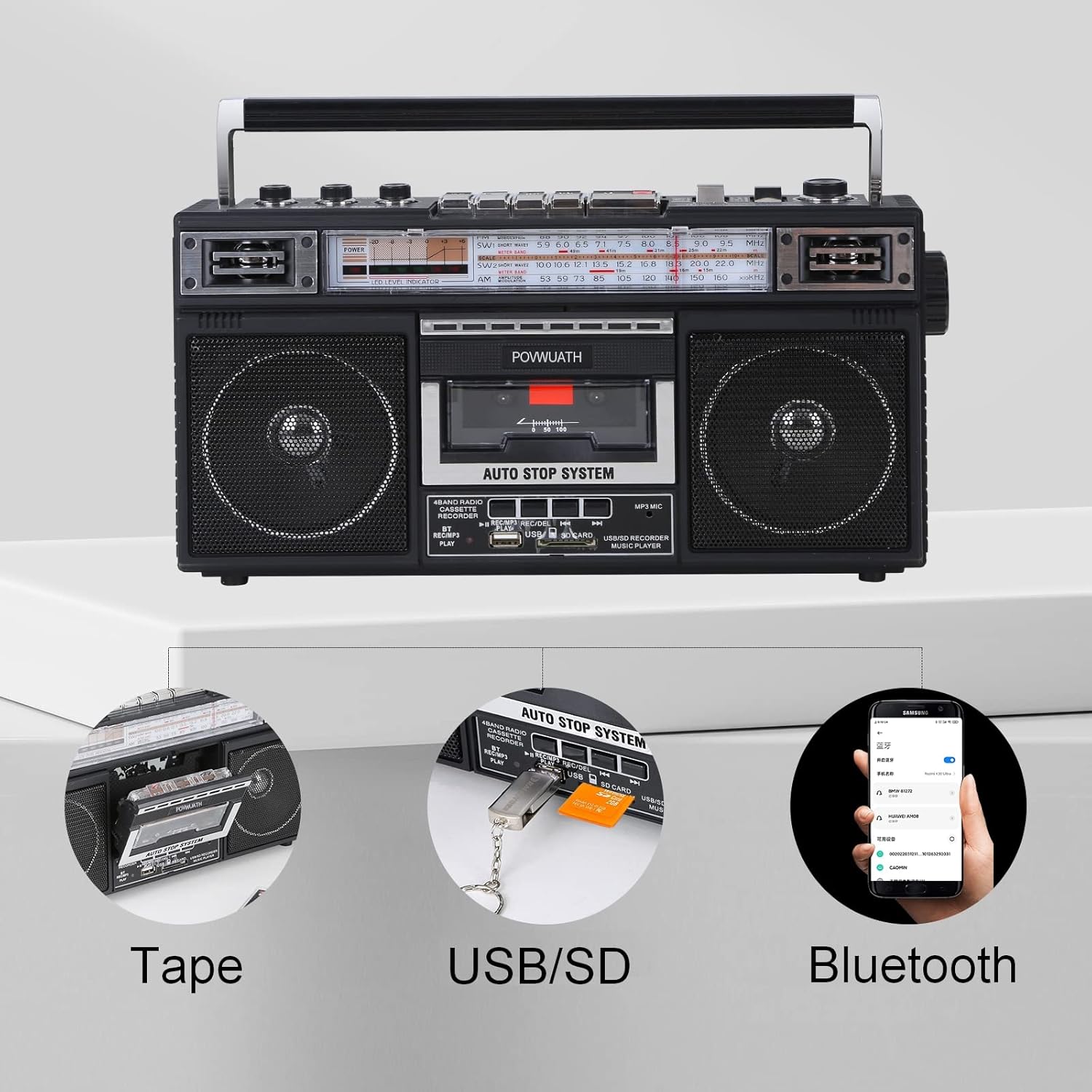 Portable Cassette Player Boombox with AM/FM Radio and Bluetooth U432681