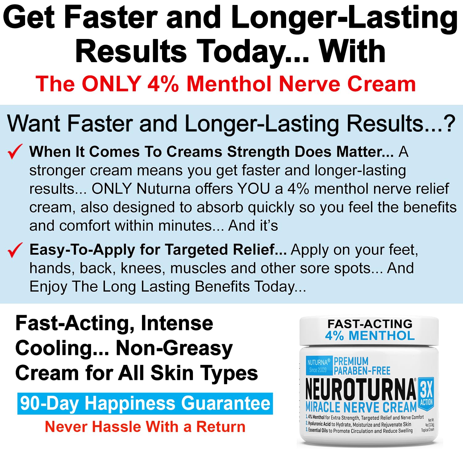 Neuropathy Nerve Relief Cream 4% Menthol MSM for Feet Hands Legs Toes & Back 6 Oz I46373