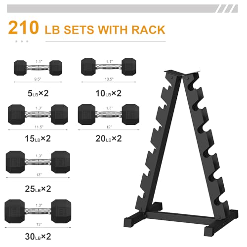 Rubber Coated Hex Dumbbell Weight Set with Rack for Home Gym T691259