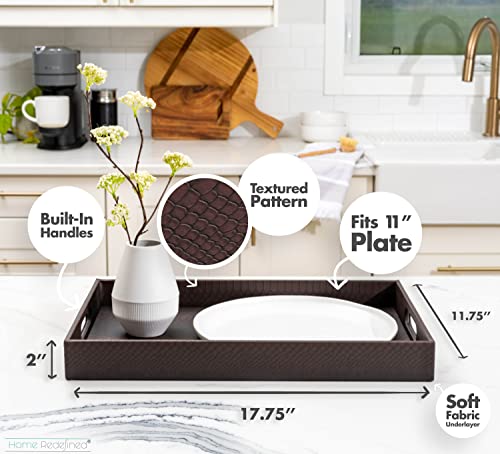 White Marble Faux Leather Decorative Tray with Handles D972626