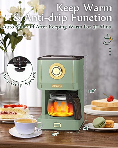 Amaste Drip Coffee Maker, 25 Oz Glass Pot, Retro Style with Reusable Filter Y974