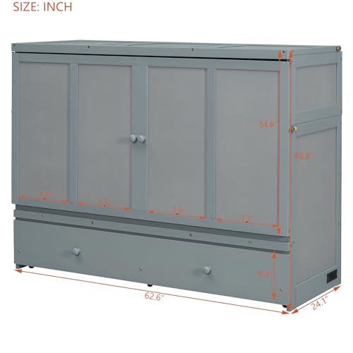 Queen Size Murphy Bed with Drawers and Charging Station, Espresso O1227