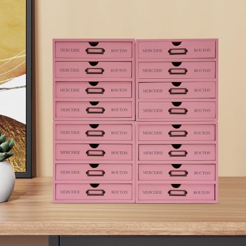 Vintage 16-Drawer Wooden Desktop Organizer with Iron Label Holders N538