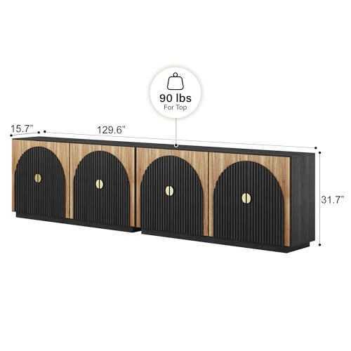 BELLEZE 65 Inch Fluted Buffet Cabinet with Storage, Caramel Brown U96619