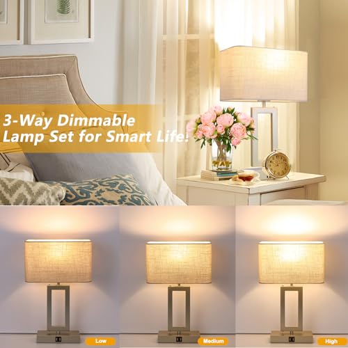 22" Touch Control Table Lamps with USB Ports, Dimmable, Gold & White V1178