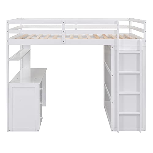 Harper & Bright Designs Full Loft Bed with Desk, Wardrobe, Solid Wood N868457