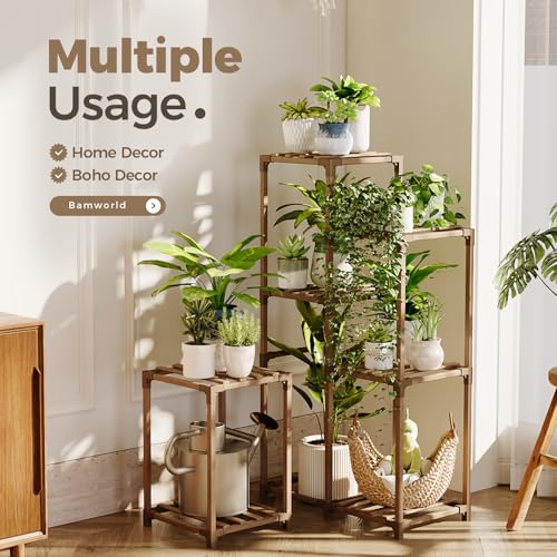 Bamworld Plant Stand Indoor Outdoor Wood Plant Rack 3 Tier Ladder D51744