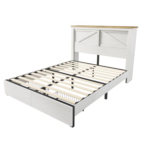 AMERLIFE King Bed Frame with Bookcase Headboard and Charging Station V4787