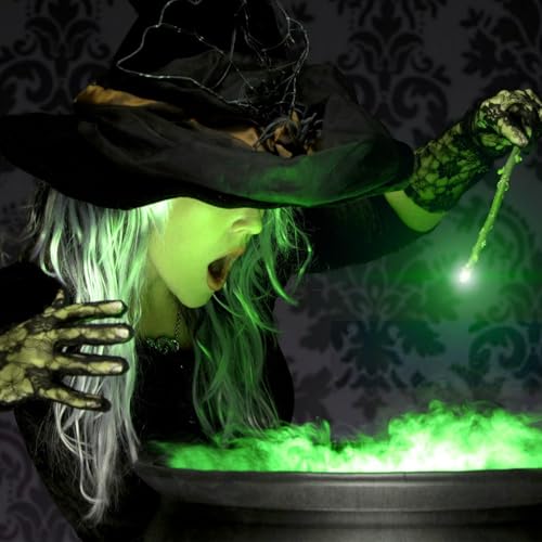 Halloween Decorations 12" Witch Cauldron with Mist Maker and LED Lights J747