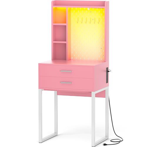 Black Vanity Desk with 4 Drawers and Charging Station O896