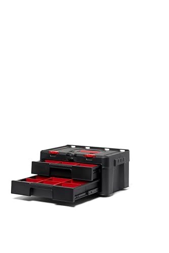 Keter Stack-n-Roll Modular Tools Organizer, 3 Piece Resin Rolling Tool Box, Black S451