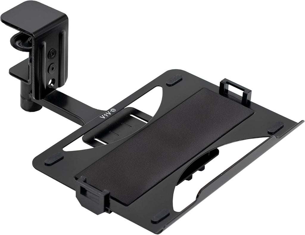 VIVO Clamp-on 12 x 9 inch Rotating Laptop Tray, Extra Sturdy Single Desk Swivel Clamp, Ergonomic Typing, Black, MOUNT-LAP1CB