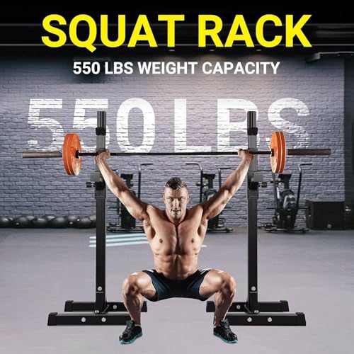 Adjustable Barbell Rack Stand 550 Lbs Capacity for Home Gym, Set of 2, Black I155