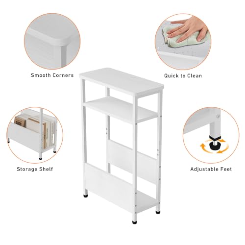 7.1" Narrow 3-Tier Side Table with Magazine Holder, Faux White Marble R580691