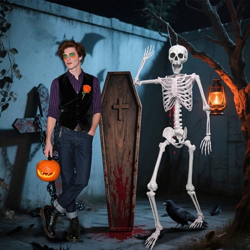 Halloween Skeleton Decoration 5.4ft Realistic Plastic with Movable Joints Gray U13918