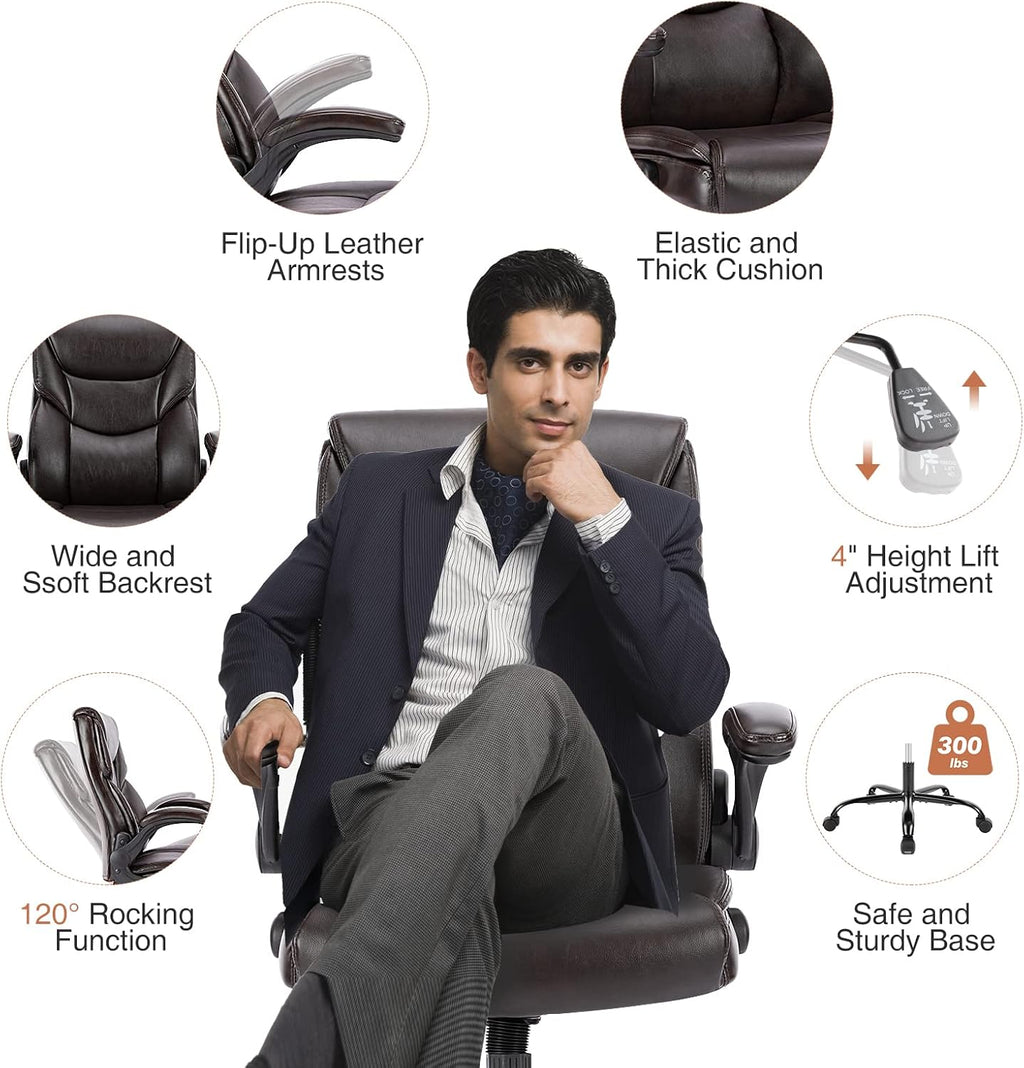 Executive PU Leather High Back Ergonomic Office Chair, Brown D65245